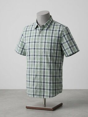 GAP Men’s Plaid Short Sleeve Button-Down Shirt - Sage Green / Navy | XL